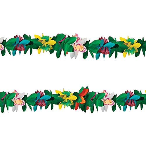 2 Pack, 9 ft Long Each Paper Flower Garland Decoration for Luau Party 2 Pack, 9 ft Long Each Paper Flower Garland Decoration for Luau Party